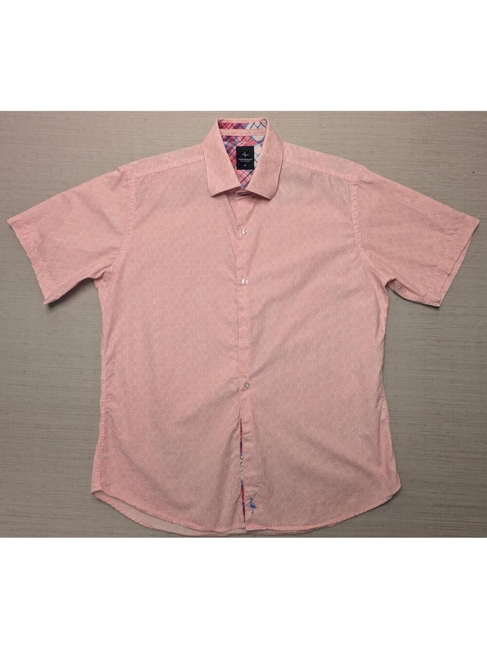 Tailorbyrd Button Down Short Sleeve Shirt Pink White Geometric Medium